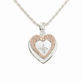 Sterling Silver Two Tone Pink Gold Plated Hawaiian Scroll Raised Heart Pendant (Chain Sold Separately)