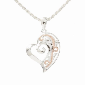 Sterling Silver Two Tone Pink Gold Plated Hawaiian Scroll See Through Heart Pendant (Chain Sold Separately)