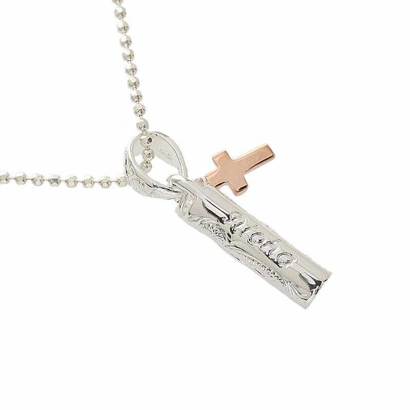 Sterling Silver Two Tone Pink Gold Plated Hawaiian Scroll Tube with Cross Pendant (Chain Sold Separately)