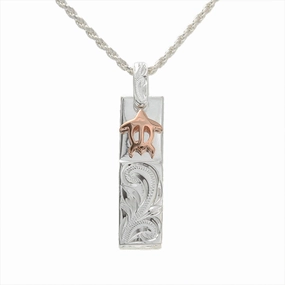 Sterling Silver Two-Tone Pink Gold Plated Honu (Turtle) Raised Scroll Vertical Pendant (Chain Sold Separately)