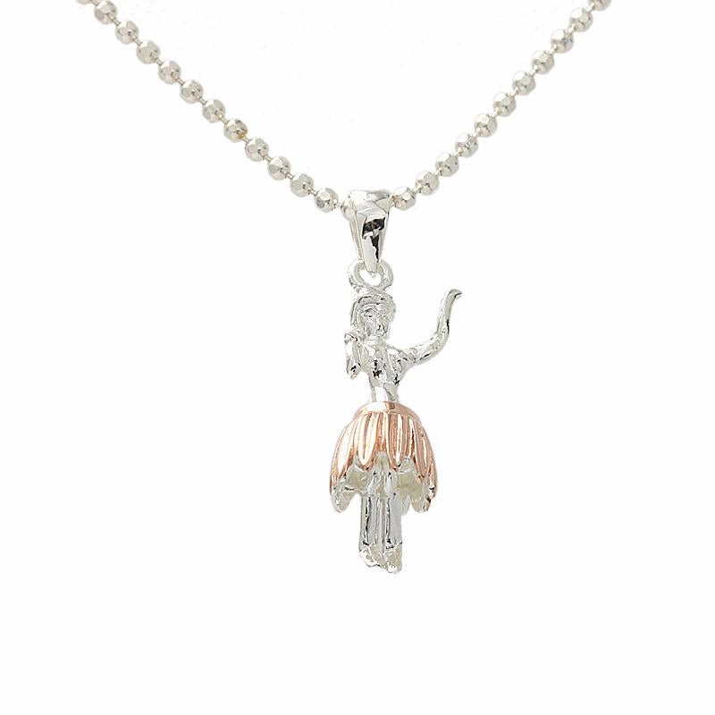 Sterling Silver Two Tone Pink Gold Plated Hula Dancer (S/M) (Chain Sold Separately)