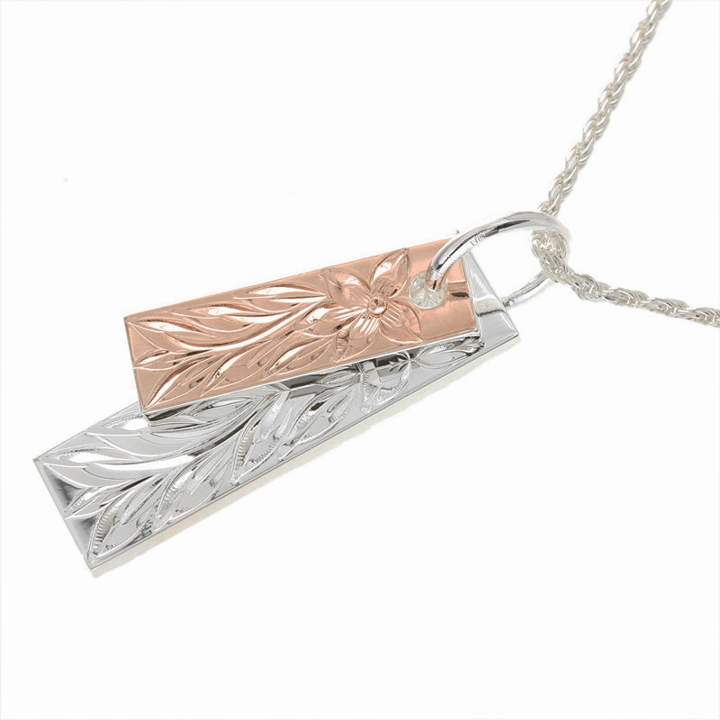 Sterling Silver Two-Tone Pink Gold Plated Maile Leaf Double Plate Pendant (Chain Sold Separately)
