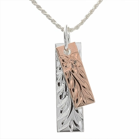 Sterling Silver Two-Tone Pink Gold Plated Maile Leaf Double Plate Pendant (Chain Sold Separately)