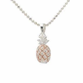 Sterling Silver Two-Tone Pink Gold Plated Pineapple Pendant (S/M) (Chain Sold Separately)
