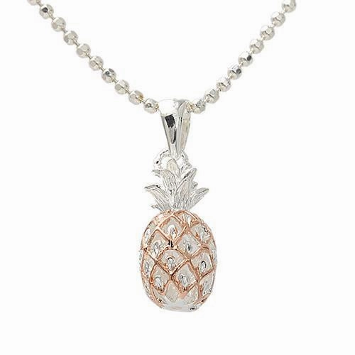 Sterling Silver Two-Tone Pink Gold Plated Pineapple Pendant (S/M) (Chain Sold Separately)