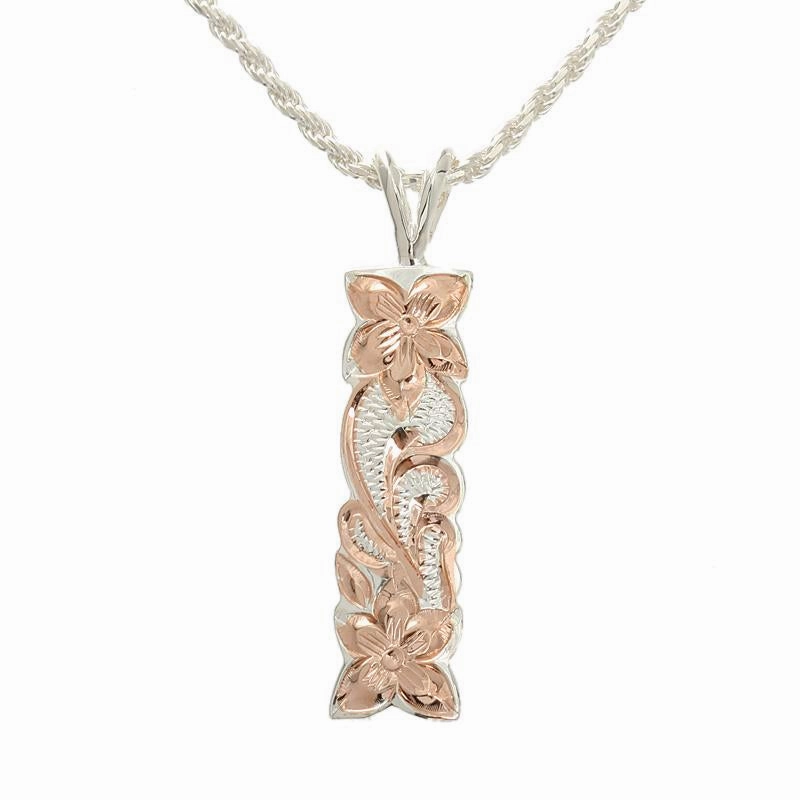 Sterling Silver Two Tone Pink Gold Plated Queen Scroll Vertical Pendant 8mm (Chain Sold Separately)