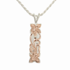 Sterling Silver Two Tone Pink Gold Plated Queen Scroll Vertical Pendant 8mm (Chain Sold Separately)