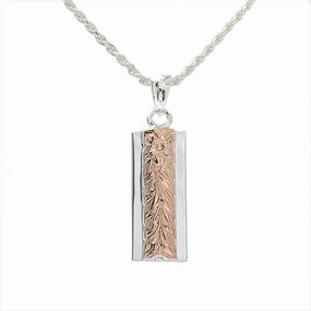 Sterling Silver Two-Tone Pink Gold Plated Raised Maile Leaf Pendant 10/6mm (Chain Sold Separately)