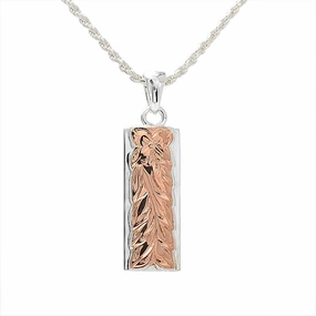Sterling Silver Two-Tone Pink Gold Plated Raised Maile Leaf Pendant 10/8mm (Chain Sold Separately)