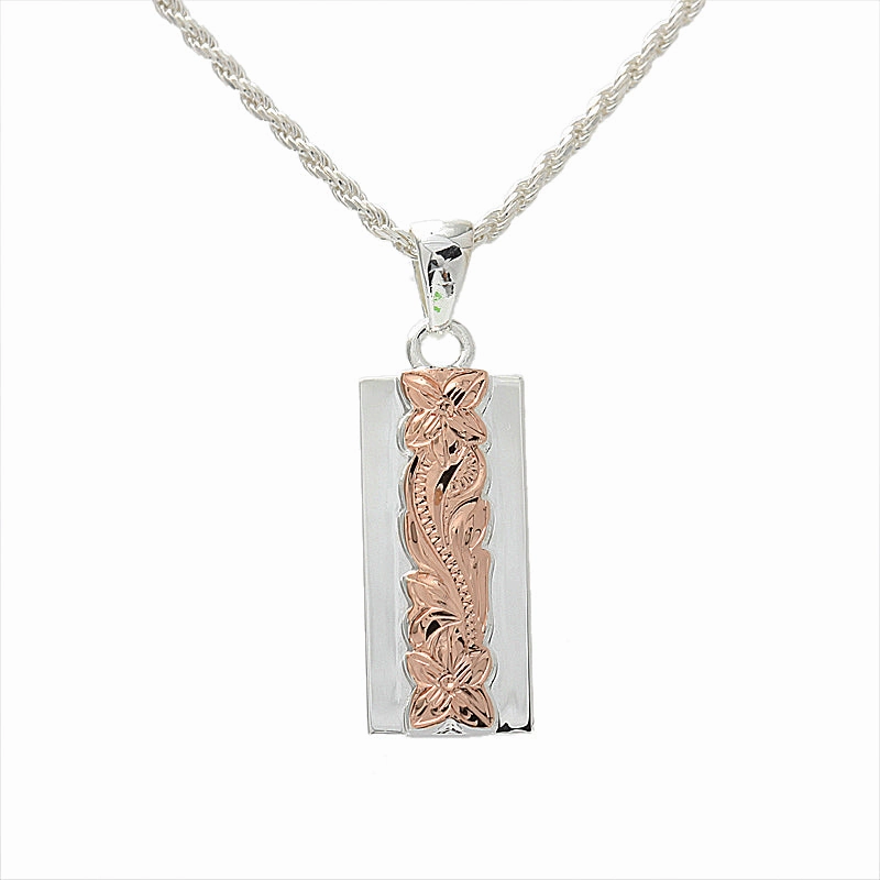 Sterling Silver Two-Tone Pink Gold Plated Raised Scroll Pendant 10/6mm (Chain Sold Separately)