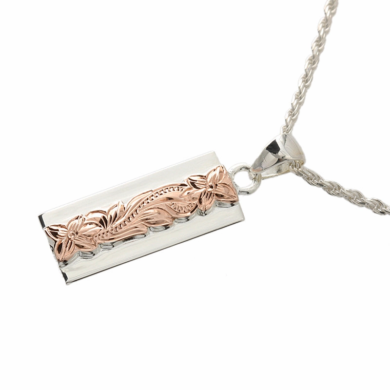 Sterling Silver Two-Tone Pink Gold Plated Raised Scroll Pendant 10/6mm (Chain Sold Separately)