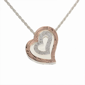 Sterling Silver Two Tone Pink Gold Plated Scroll Double Heart with CZ Pendant (Chain Sold Separately)