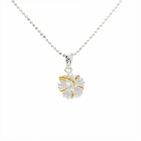 Sterling Silver Two Tone Yellow Gold Hibiscus Pendant (XS/S) (Chain Sold Separately)