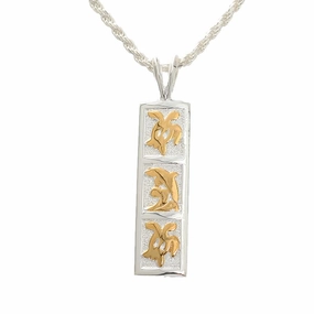 Sterling Silver Two Tone Yellow Gold Plated 2 Honu (Turtle) and Dolphin Vertical Pendant 8mm (Chain Sold Separately)