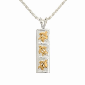 Sterling Silver Two Tone Yellow Gold Plated 3 Honu (Turtle) Vertical Pendant (8mm/10mm) (Chain Sold Separately)
