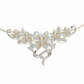Sterling Silver Two-Tone Yellow Gold Plated 5 Plumeria Slider Pendant (Chain Sold Separately)
