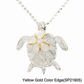 Sterling Silver Two Tone Yellow Gold Plated 8mm Plumeria with CZ on Honu (Turtle) Sandblast Finish Pendant (Chain Sold Separately)