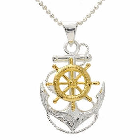 Sterling Silver Two Tone Yellow Gold Plated Anchor Pendant (Chain Sold Separately)