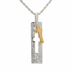 Sterling Silver Two-Tone Yellow Gold Plated Double Cross Pendant (Chain Sold Separately)
