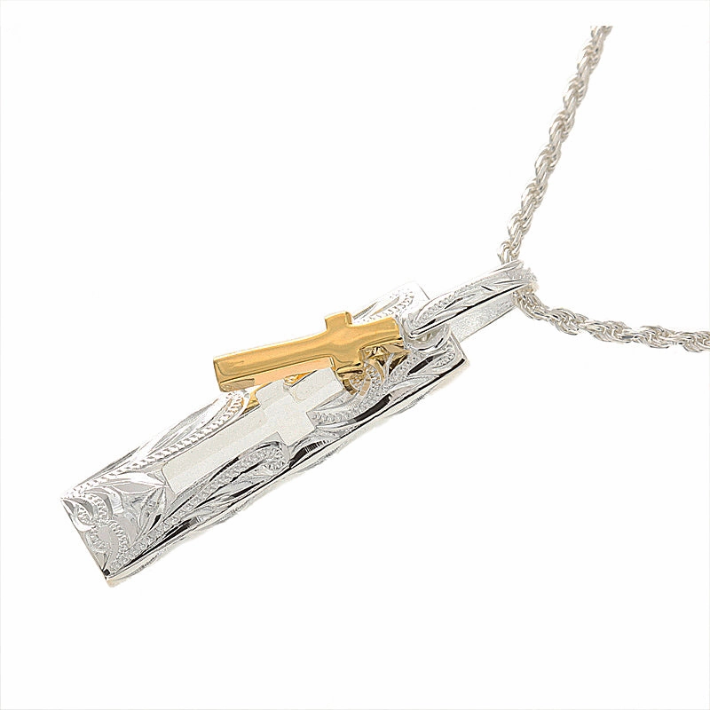Sterling Silver Two-Tone Yellow Gold Plated Double Cross Pendant (Chain Sold Separately)
