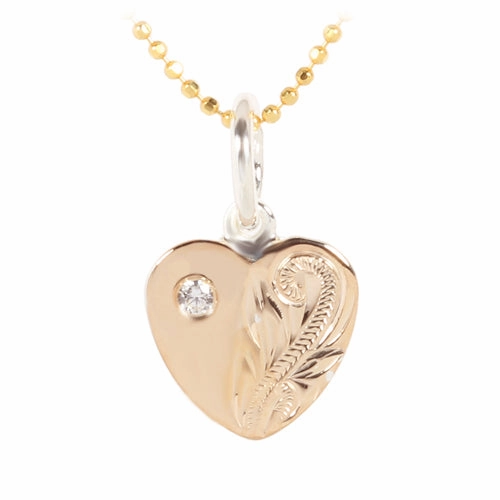 Sterling Silver Two-Tone Yellow Gold Plated Hawaiian Scroll Heart with CZ Pendant (Chain Sold Separately)