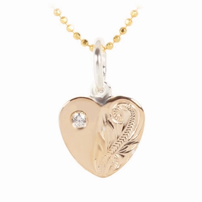 Sterling Silver Two-Tone Yellow Gold Plated Hawaiian Scroll Heart with CZ Pendant (Chain Sold Separately)