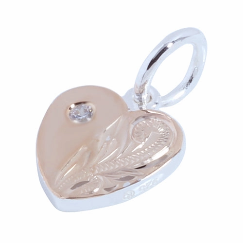 Sterling Silver Two-Tone Yellow Gold Plated Hawaiian Scroll Heart with CZ Pendant (Chain Sold Separately)