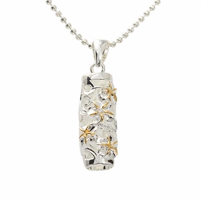 Sterling Silver Two Tone Yellow Gold Plated Hawaiian Scroll Plumeria Tube Pendant (Chain Sold Separately)
