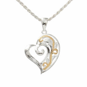 Sterling Silver Two Tone Yellow Gold Plated Hawaiian Scroll See Through Heart Pendant (Chain Sold Separately)