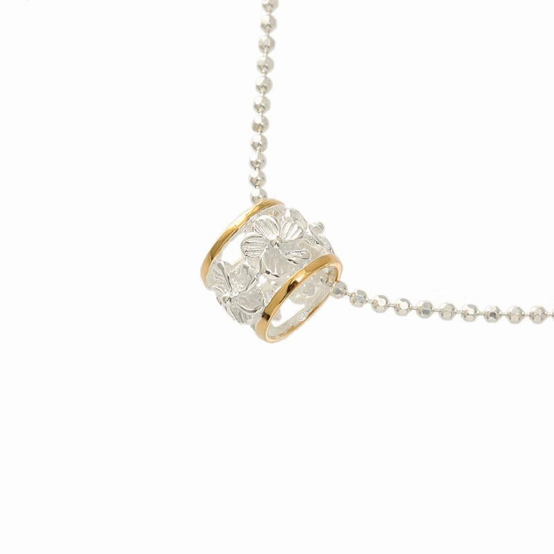 Sterling Silver Two Tone Yellow Gold Plated Hibiscus Barrel Pendant (Chain Sold Separately)