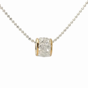 Sterling Silver Two Tone Yellow Gold Plated Hibiscus Barrel Pendant (Chain Sold Separately)