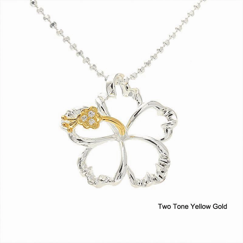 Sterling Silver Two Tone Yellow Gold Plated Hibiscus with CZ Pendant (XS/S/L) (Chain Sold Separately)