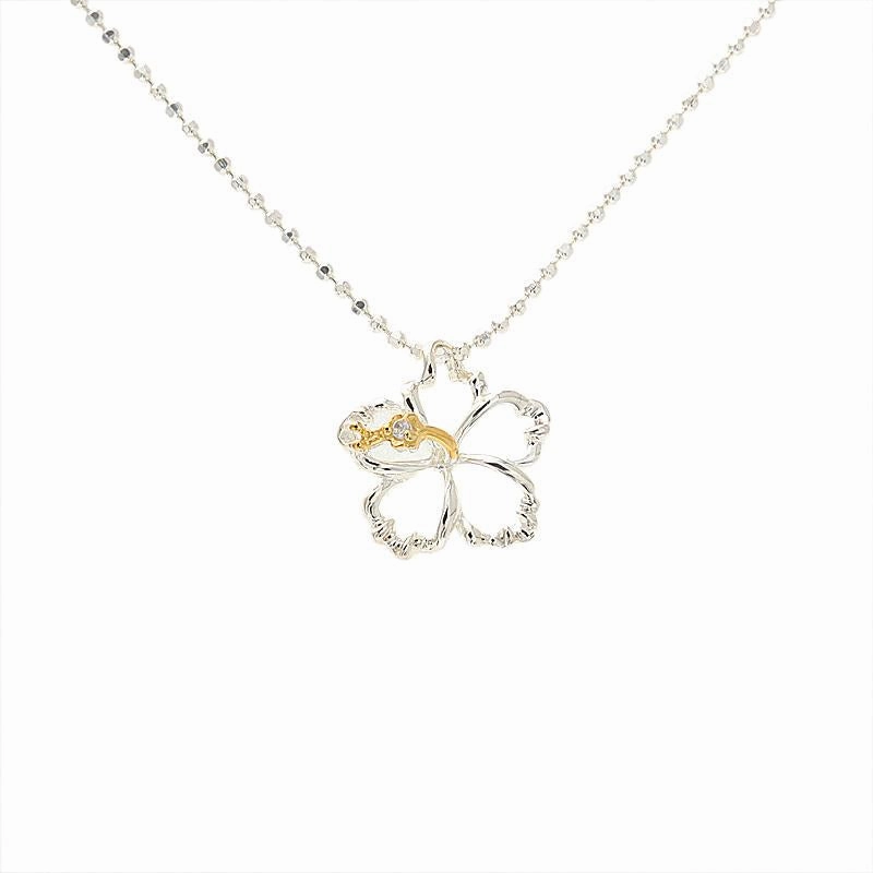 Sterling Silver Two Tone Yellow Gold Plated Hibiscus with CZ Pendant (XS/S/L) (Chain Sold Separately)