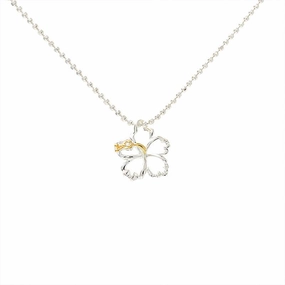 Sterling Silver Two Tone Yellow Gold Plated Hibiscus with CZ Pendant (XS/S/L) (Chain Sold Separately)