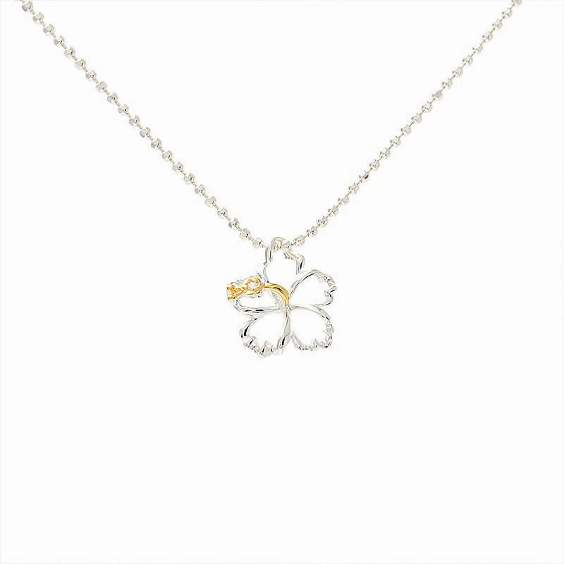 Sterling Silver Two Tone Yellow Gold Plated Hibiscus with CZ Pendant (XS/S/L) (Chain Sold Separately)