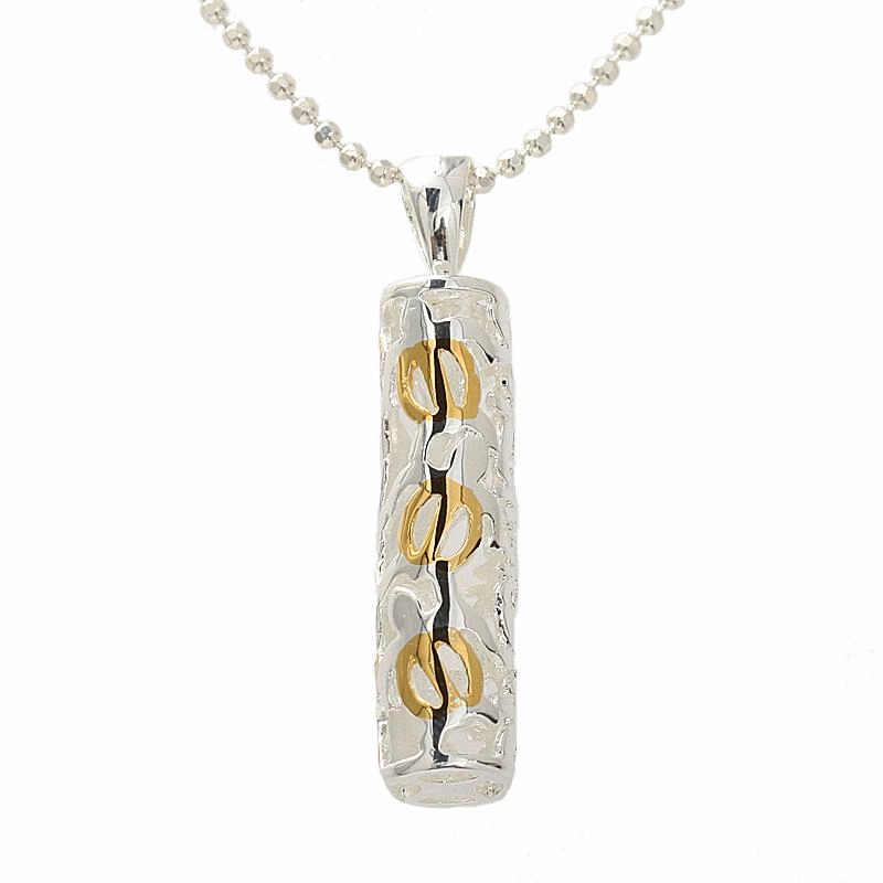 Sterling Silver Two Tone Yellow Gold Plated Honu (Hawaiian Turtle) and Scroll Tube Pendant (Chain Sold Separately)