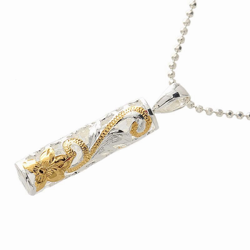 Sterling Silver Two Tone Yellow Gold Plated Honu (Hawaiian Turtle) and Scroll Tube Pendant (Chain Sold Separately)