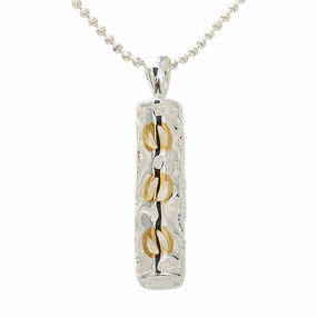 Sterling Silver Two Tone Yellow Gold Plated Honu (Hawaiian Turtle) and Scroll Tube Pendant (Chain Sold Separately)