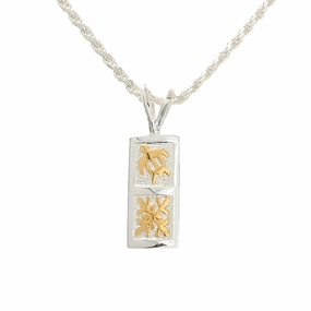 Sterling Silver Two Tone Yellow Gold Plated Honu (Turtle) and Quilt Vertical Pendant (8mm/10mm) (Chain Sold Separately)