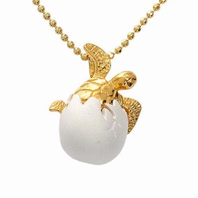 Sterling Silver Two Tone Yellow Gold Plated Honu (Turtle) in Egg Pendant (Chain Sold Separately)