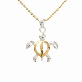 Sterling Silver Two Tone Yellow Gold Plated Honu (Turtle) Pendant (Chain Sold Separately)