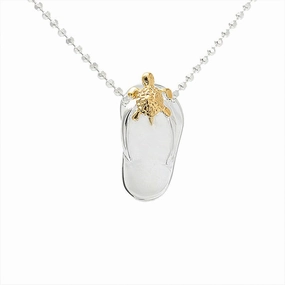 Sterling Silver Two Tone Yellow Gold Plated Honu (Turtle) Plain Slipper Pendant (Chain Sold Separately)