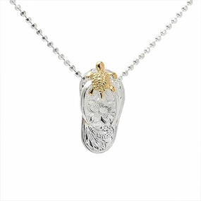 Sterling Silver Two Tone Yellow Gold Plated Honu (Turtle) Scroll Slipper Pendant (Chain Sold Separately)