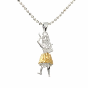 Sterling Silver Two Tone Yellow Gold Plated Hula Dancer Pendant (Chain Sold Separately)