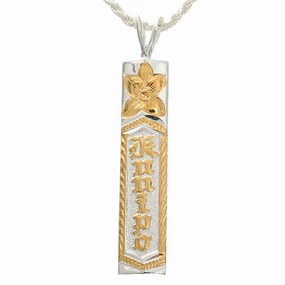 Sterling Silver Two Tone Yellow Gold Plated KUUIPO Vertical Pendant 8mm (Chain Sold Separately)