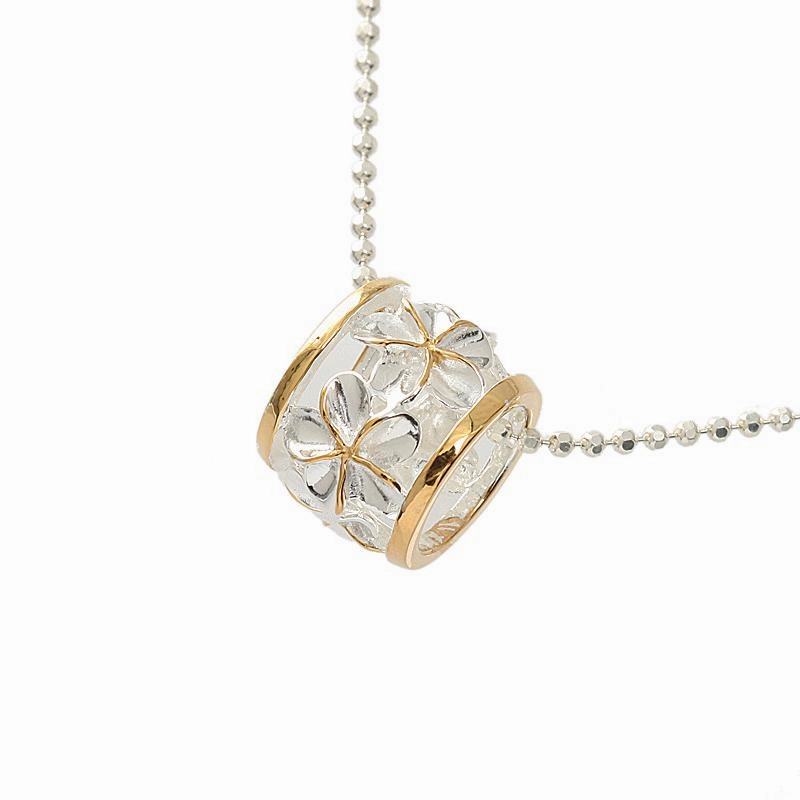 Sterling Silver Two Tone Yellow Gold Plated Plumeria Barrel Pendant (Chain Sold Separately)