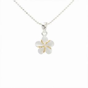 Sterling Silver Two Tone Yellow Gold Plated Plumeria Pendant (XS/S) (Chain Sold Separately)