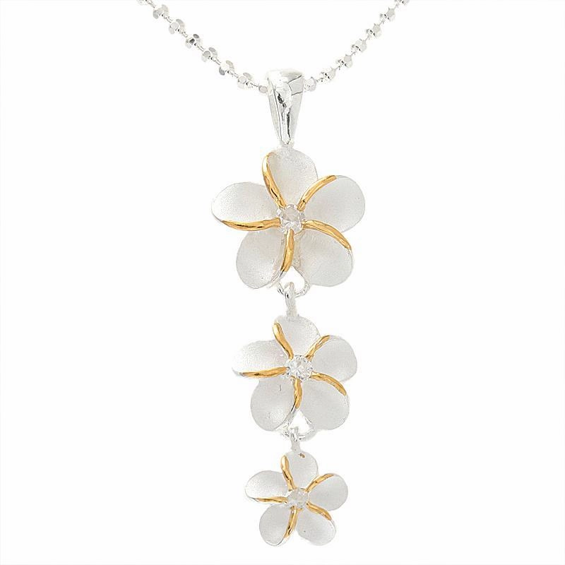 Sterling Silver Two Tone Yellow Gold Plated Plumeria with CZ Pendant (S/M) (Chain Sold Separately)