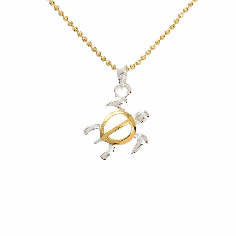 Sterling Silver Two Tone Yellow Gold Plated Right Side Honu (Hawaiian Turtle) Pendant (Chain Sold Separately)