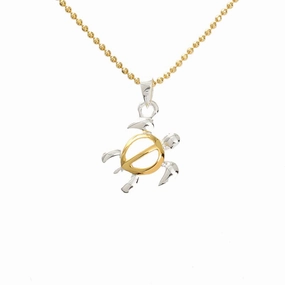 Sterling Silver Two Tone Yellow Gold Plated Right Side Honu (Hawaiian Turtle) Pendant (Chain Sold Separately)